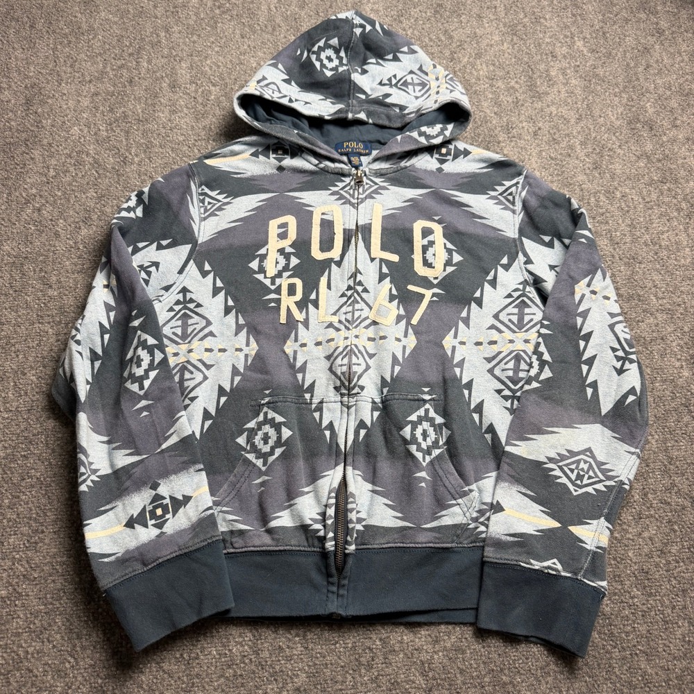 Polo Ralph Lauren Kids XL 18-20 Aztec Southwestern Full Zip Hood Grey Blue RL67